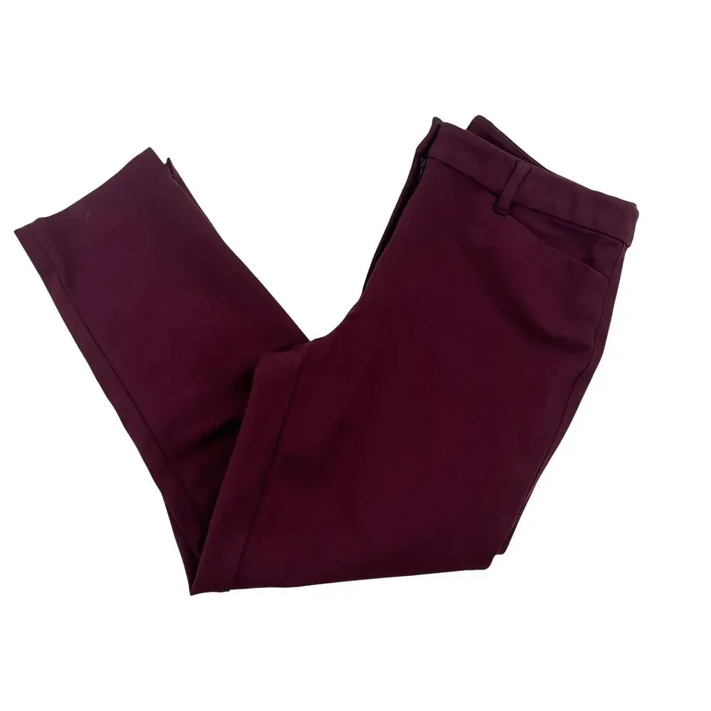 White House Black Market WHBM Burgundy Ponte The Slim Ankle Pants